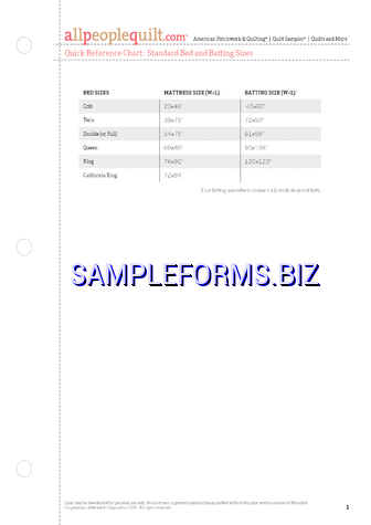 Mattress Size Chart 3 pdf free